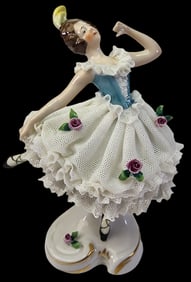 Vintage DRESDEN Germany Porcelain & Lace Ballerina Figurine