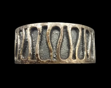 Unusual Mid-Century Modern Brutalist European 835 Silver Open Band Ring