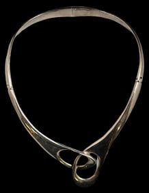 Unusual Vintage Mid-Century Modern TAXCO Mexico Sterling Silver Designer Necklace