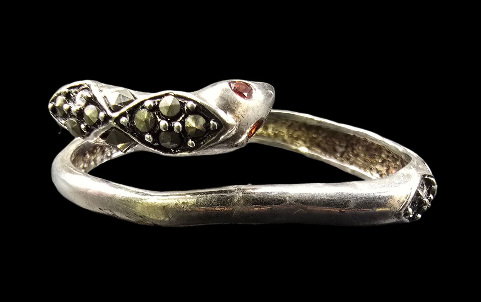 Very Unusual Vintage Sterling Silver & Gemstone Snake Scarf Ring (1 of 7)