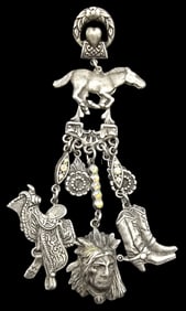 Unusual Vintage Southwestern Sterling Silver Earring with Pendant Charms