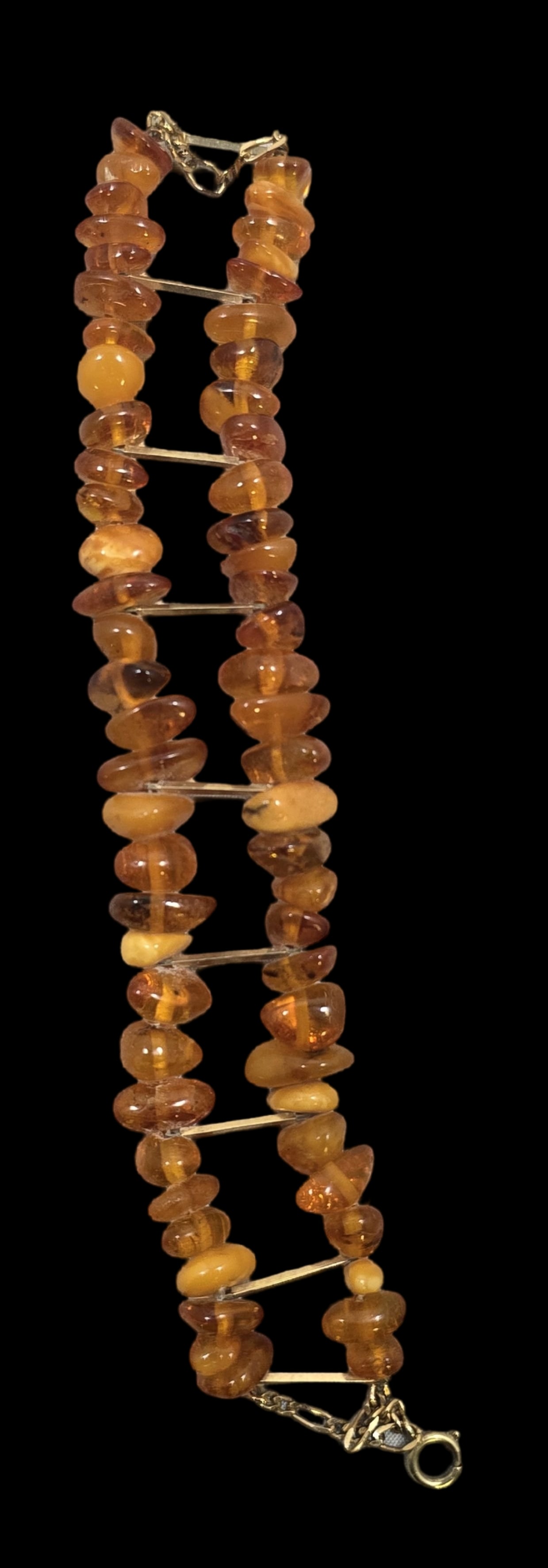 Vintage European 2-Strand Baltic Amber Bracelet /w Silver Spacers: Very good vintage condition with minor patina according to age. Measures approx. 7" long.