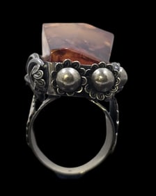 Very Unusual Vintage European 835 Silver & Blatic Amber Cocktail Ring