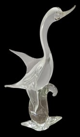Vintage Mouthblown MURANO Italy Clear Art Glass Designer Swan Figurine - Signed