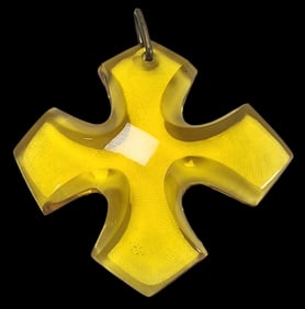 Vintage BACCARAT Yellow Art Glass Cross Pendant