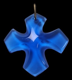 Vintage BACCARAT Blue Art Glass Cross Pendant