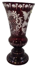 Vintage Bohemian EGERMANN Czech Republic Ruby Red Cut-to-Clear Crystal Vase