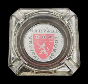Vintage HARVARD MEDICAL SCHOOL Crest Glass & Enamel Ashtray