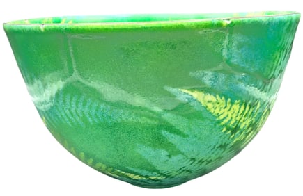 Vintage Handmade ANNE C. ROSS Green Fused Art Glass Bowl
