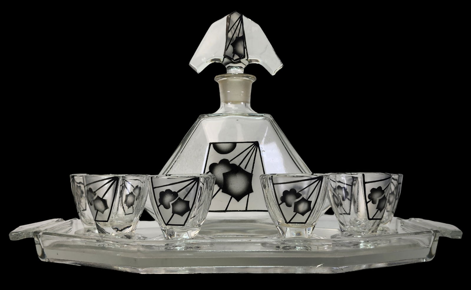 Vintage Art Deco Style Bohemian Hand Cut Art Glass Liquor Decanter Set (1 of 13)
