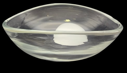 Vintage LUCIANO GASPARI for SALVIATI Murano Italy White & Clear Art Glass "Egg" Bowl - Signed