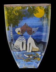 Vintage German GOEBEL Rosina Wachtmeister "Amici Della Luna" Art Glass Cats Design Vase