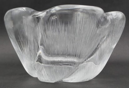 Rare Mid-Century Modern EDVIN OHRSTROM for ORREFORS Feather Cut Swirl Crystal Bowl