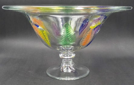 Vintage MURANO Mouthblown Colorful Art Glass Leaf Centerpiece Bowl