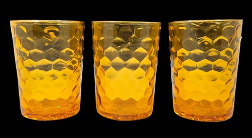 Set of 3 Vintage ANCHOR HOCKING Amber Honeycomb Glasses