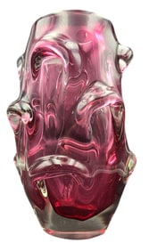 Vintage Mid-Century Modern SOLVE HYTTAN Sweden Heavy Cranberry Crystal Vase
