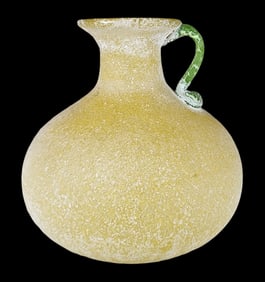 Vintage Murano, Italy Scavo Corroso Handled Yellow Art Glass Vessel - Signed