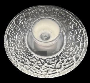 Vintage ORREFORS Sweden Discus Shaped Textured Crystal Votive Candle Holder