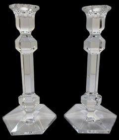 Pair of Vintage VAL ST. LAMBERT France Crystal Candle Sticks