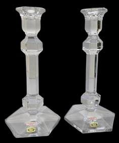 Pair of Vintage VAL ST. LAMBERT France Crystal Candle Sticks