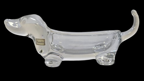 Vintage VANNES LE CHATEL France Lead Crystal Dachshund Dog Candy / Nut / Dish