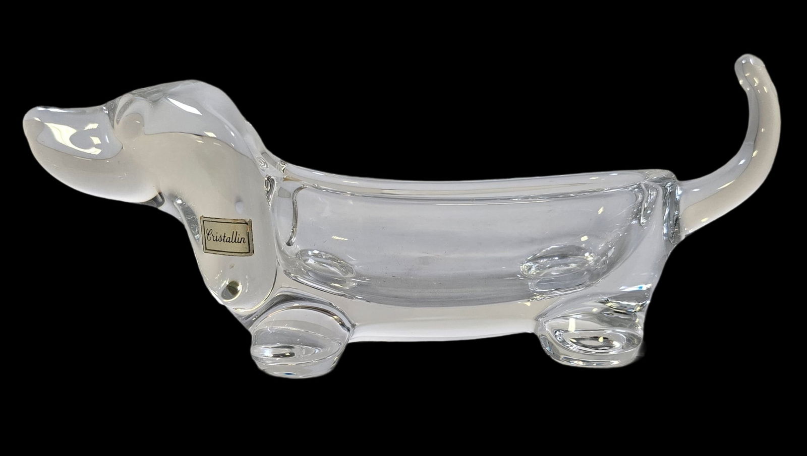 Vintage VANNES LE CHATEL France Lead Crystal Dachshund Dog Candy / Nut / Dish (1 of 7)
