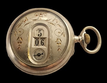 Rare Antique Swiss GEDEON THOMMEN 800 Silver Pocket Watch /w Digital Dial