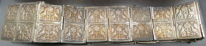 Rare Antique Hand Chased Oriental Silver Panel Belt