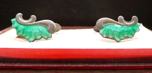 Vintage Mid-Century Modern Danish Sterling Silver & Enamel Cufflinks