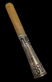 Vintage ca. 1950s Israeli Judaica Sterling Silver & Amber Cigar/Cigarette Holder