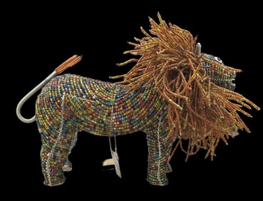 Very Unusual Vintage Handmade GRASS ROOTS CREATIONS Beadwork Lion