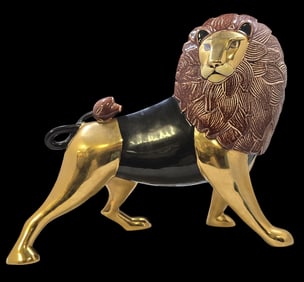 Rare Large Vintage GOEBEL SELIM Black & Gold Ceramic Lion Sculpture