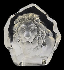 Vintage MATS JONASSON Sweden Crystal Lion Sculpture