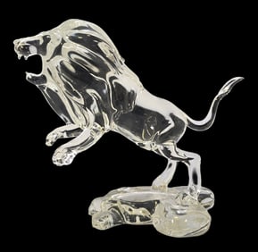 Vintage Crystal Leaping Lion Figurine