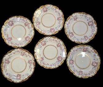 Set of 6 LIMOGES France Porcelain Plates /w Floral Design