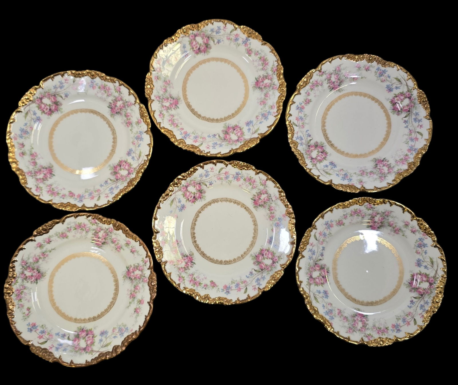 Set of 6 LIMOGES France Porcelain Plates /w Floral Design (1 of 6)
