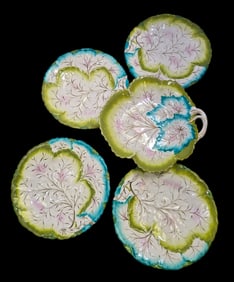 Set of 6 Vintage Majolica Porcelain Plates /w Floral Design