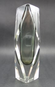 Mid-Century G. CAMPANELLA MURANO Sommerso Gray & Clear Art Glass Vase