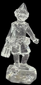 Vintage Art Deco BEYER Clear Crystal Clown /w Briefcase Figurine