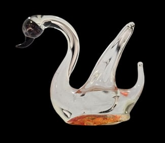 Vintage Mouthblown Art Glass Animal Miniature Figurine - Swan