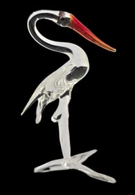 Vintage Mouthblown Art Glass Animal Miniature Figurine - Heron