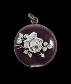 Vintage European 800 Silver & Guilloche Enamel Picture Locket Pendant /w Rose Design