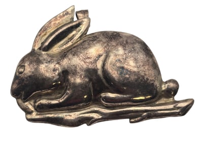Large & Heavy Vintage Sterling Silver Rabbit Brooch / Pendant