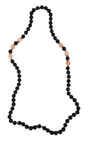 Stylish Vintage Black Onyx & Coral Beaded Necklace