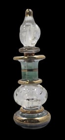 Vintage Egyptian Clear, Green and Gold Art Glass Miniature Perfume Bottle
