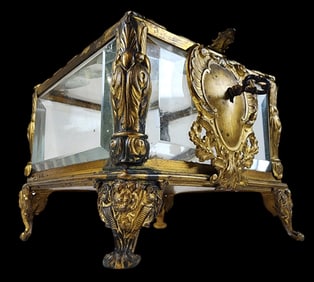 Stunning Antique 19th Century Gilt Brass & Beveled Crystal Ormulu Box