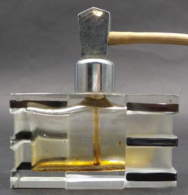 Vintage 1930s Art Deco European Black & Transparent Crystal Atomizer Perfume Bottle