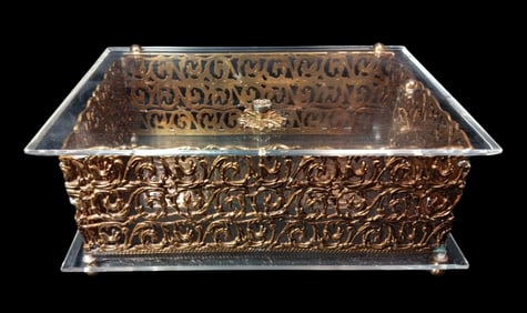 Vintage Hollywood Regency Gold-Tone Metal & Acrylic Dresser Box