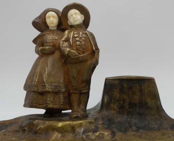 Antique PETER TERESZCZUK (1875-1963) Figural Bronze Inkwell / Desk Set