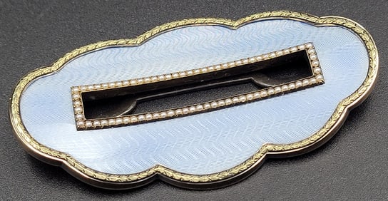 Antique Imperial Russian Henrik Wigström for FABERGE Silver & Blue Guilloche Enamel Belt Buckle